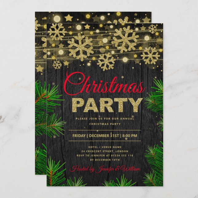 Elegant Gold Glitter Christmas Holiday Party Invitation (Front/Back)