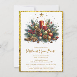 Elegant Gold Glitter Christmas Open House   Invitation