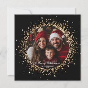 Elegant Gold Glitter Christmas Tree Family Photo