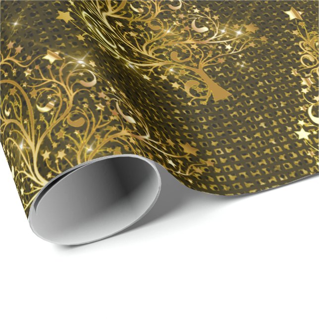 Elegant Gold Glitter Christmas Tree Pattern Wrapping Paper (Roll Corner)