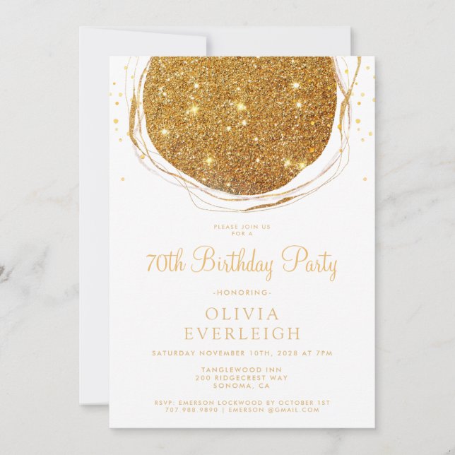 Elegant Gold Glitter Circle 70th Birthday Party Invitation (Front)