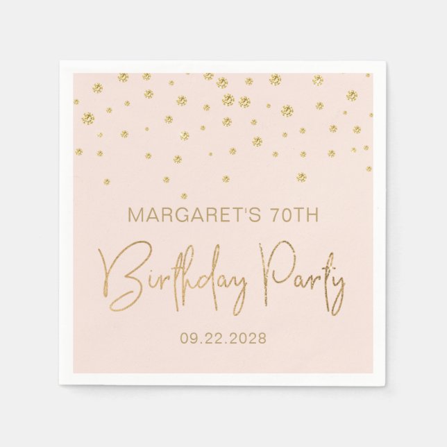 Elegant Gold Glitter Confetti 70th Birthday Blush Napkin (Front)