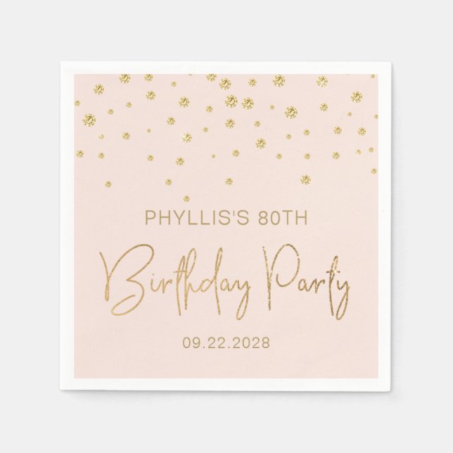Elegant Gold Glitter Confetti 80th Birthday Blush Napkin (Front)