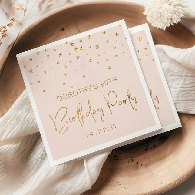 Elegant Gold Glitter Confetti 90th Birthday Blush Napkin (Creator Uploaded)