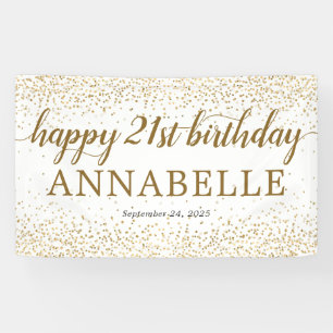 Elegant Gold Glitter Confetti Happy 21st Birthday Banner