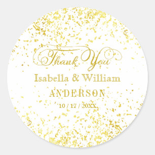 Elegant Gold Glitter Confetti Wedding Thank You Classic Round Sticker