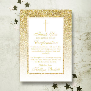 Elegant Gold Glitter Confirmation Or 1st Communion Thank You Card