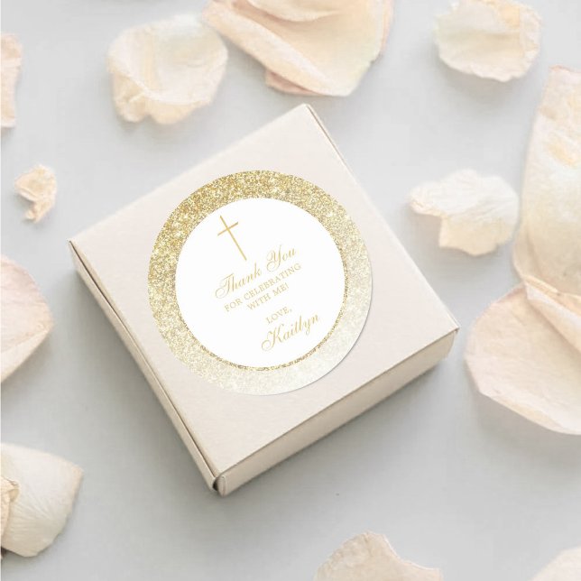 Elegant Gold Glitter Confirmation Or Baptism Classic Round Sticker (Creator Uploaded)