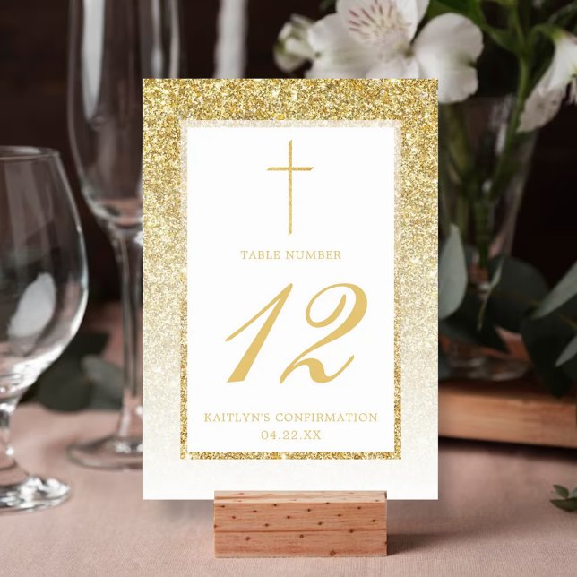 Elegant Gold Glitter Confirmation Or Baptism Table Number (Creator Uploaded)