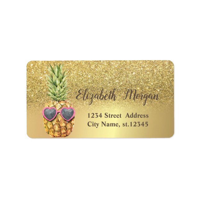 Elegant Gold Glitter Cool Pineapple  Label (Front)