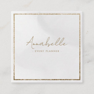 Elegant Gold Glitter & Cream Frame Minimal Square Business Card