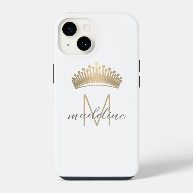 Elegant Gold Glitter Crown Monogram Initial Name iPhone Case (Back)