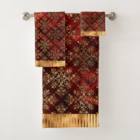 Elegant Gold Glitter Damask Burgundy Red Modern