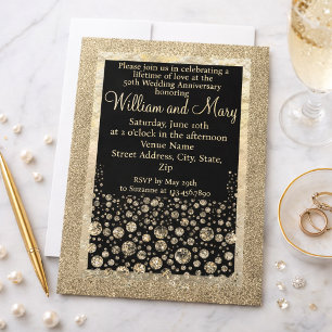 Elegant Gold Glitter Diamond 50th Anniversary  Invitation