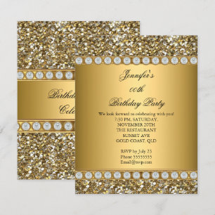 Elegant Gold Glitter Diamond Birthday Party 3 Invitation