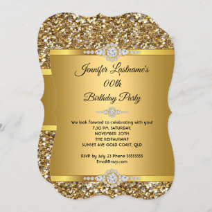 Elegant Gold Glitter Diamond Birthday Party Invitation