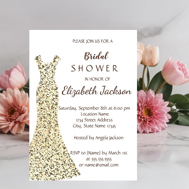 Elegant Gold Glitter Dress  Bridal Shower Invitation (Creator Uploaded)