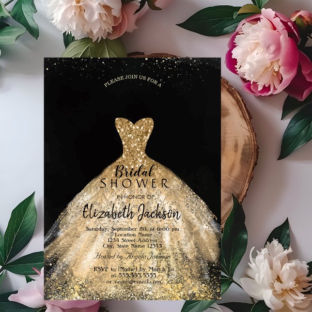 Elegant Gold Glitter Dress, Bridal Shower Invitation (Creator Uploaded)