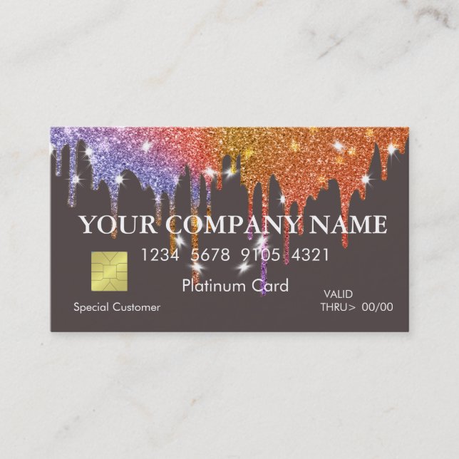 Elegant Gold Glitter Dripping Black Credit Card (Front)