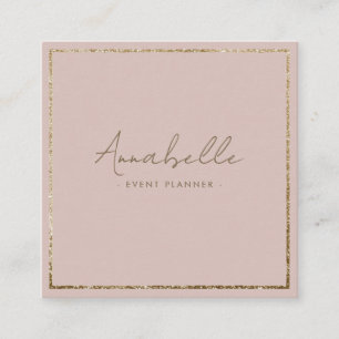 Elegant Gold Glitter & Dusty Rose Frame Minimal Square Business Card