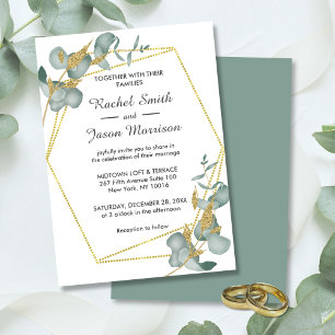 Elegant Gold Glitter Eucalyptus Greenery Wedding Invitation