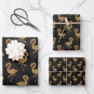 Elegant Gold Glitter Flamingo Pattern Sparkle Glam Wrapping Paper Sheet