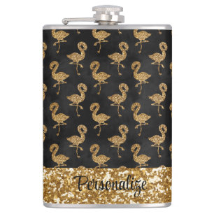 Elegant Gold Glitter Flamingo Sparkle Personalized Hip Flask