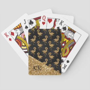Elegant Gold Glitter Flamingos Monogrammed Playing Cards