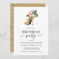 Elegant Gold Glitter Floral Gold Heels Birthday