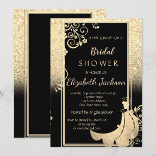 Elegant Gold Glitter  Flowers Dress Bridal Shower Invitation