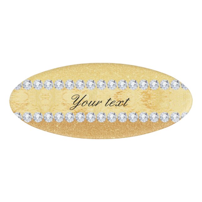 Elegant Gold Glitter Foil and Diamonds Name Tag (Front)