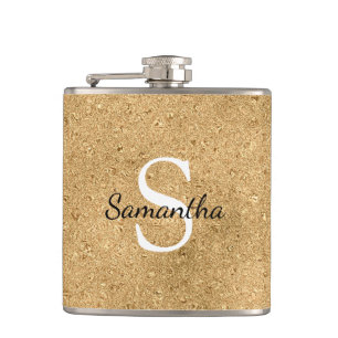 Elegant Gold Glitter Foil Sparkle Monogram Hip Flask
