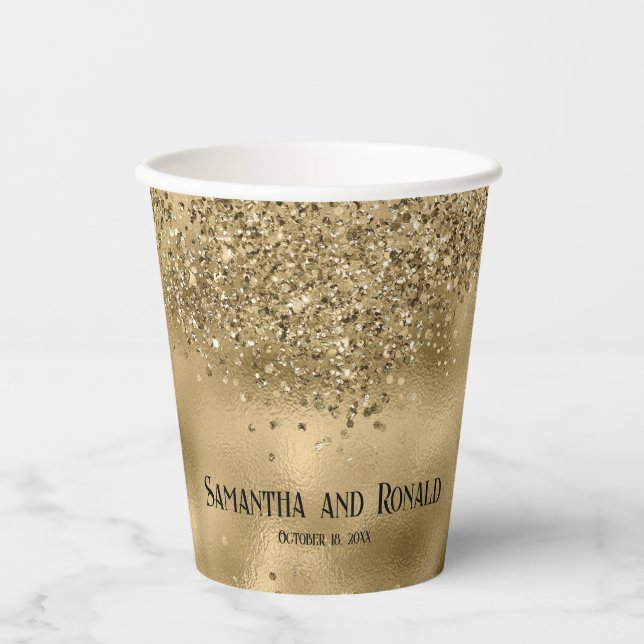 Elegant Gold Glitter & Foil Wedding Paper Cups (Front)