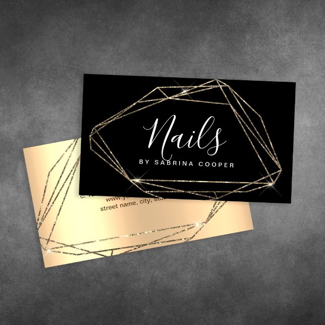 Elegant gold glitter frame nails  business card (Creator Uploaded)