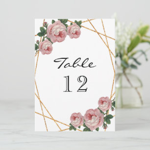 Elegant Gold Glitter Geo Pink Floral Table Number