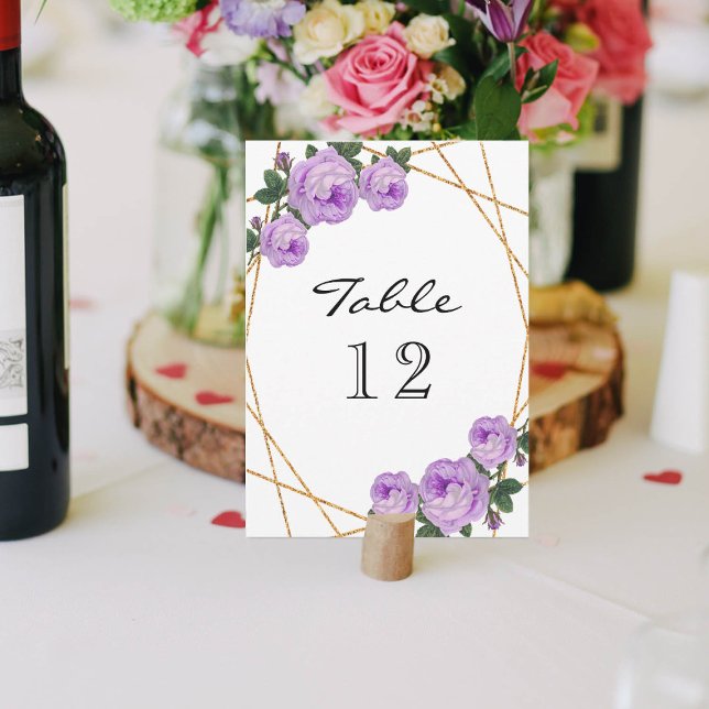 Elegant Gold Glitter Geo Purple Floral Table No Announcement (Creator Uploaded)