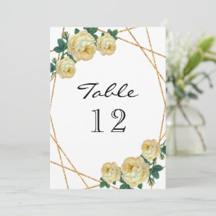 Elegant Gold Glitter Geo Yellow Floral Table No Announcement