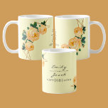 Elegant Gold Glitter Geometric Orange Floral Wed Coffee Mug<br><div class="desc">Personalise this with your names. Floral Wedding Elegant Gold Glitter Geometric design features an elegant faux gold glitter geometric frame pattern. Overlaid with watercolor roses and greenery foliage on two corners. Nice party favours for the reception or any event.</div>