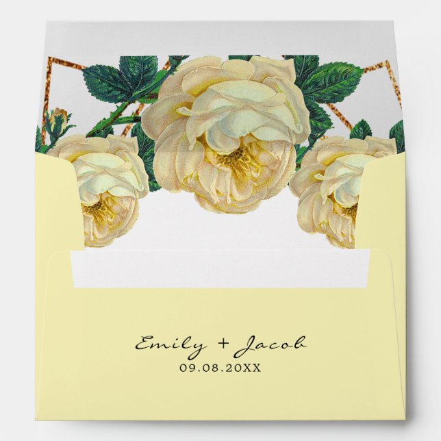 Elegant Gold Glitter Geometric Yellow Floral Wed Envelope (Back (Bottom))