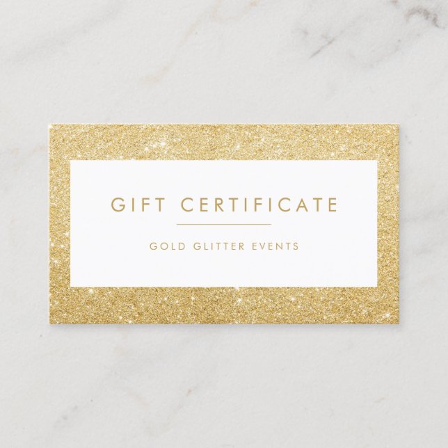 Elegant Gold Glitter Gift Certificate Card (Front)