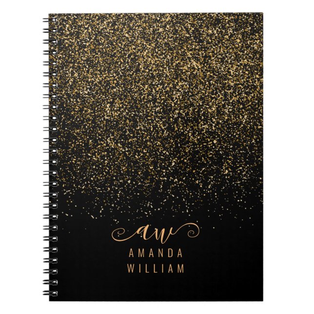 Elegant Gold Glitter Glam Monogram Name Notebook (Front)