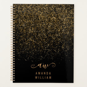 Elegant Gold Glitter Glam Monogram Name Planner