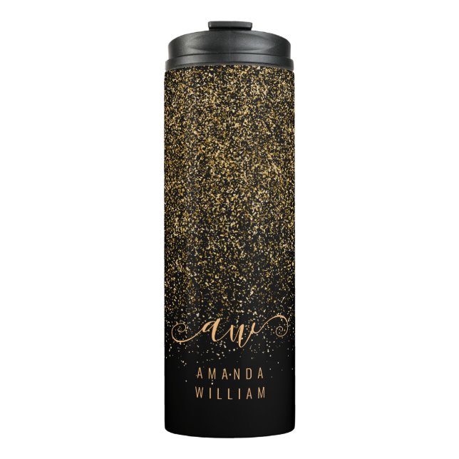 Elegant Gold Glitter Glam Monogram Name Thermal Tumbler (Front)