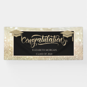 Elegant Gold Glitter Grad Cap Bokeh Banner