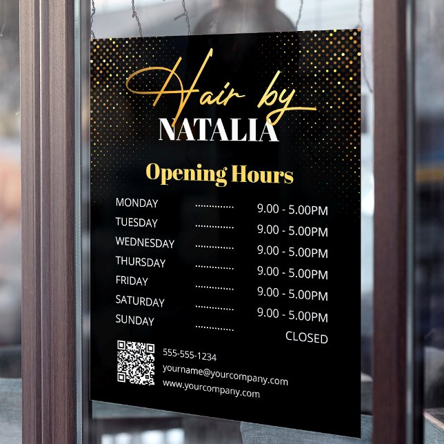 Elegant Gold Glitter Hair Salon Business Hours (Creator Uploaded)