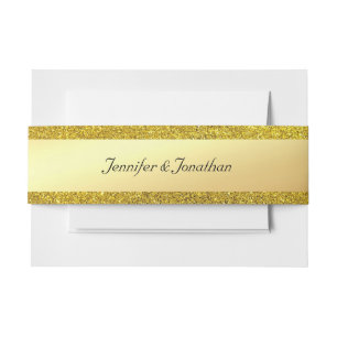 Elegant Gold Glitter Handwritten Script Text Glam Invitation Belly Band