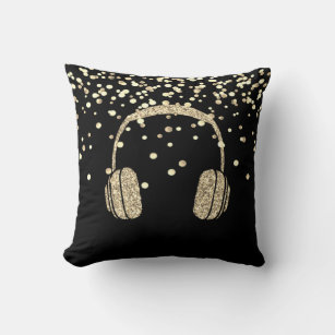 Elegant Gold glitter Headphone,Confetti,Black Cushion