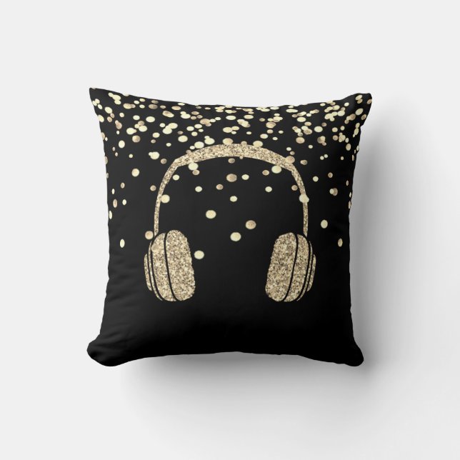 Elegant Gold glitter Headphone,Confetti,Black Cushion (Front)