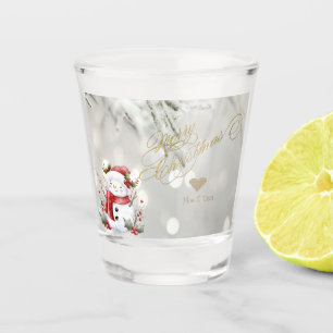 Elegant Gold Glitter Heart Snowman Shot Glass