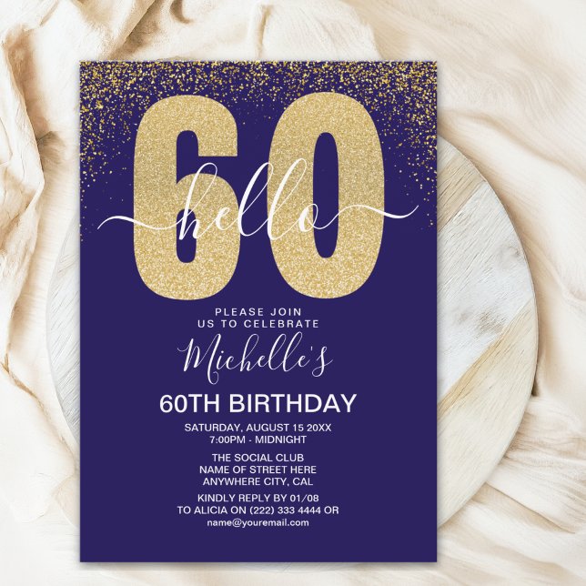 Elegant Gold Glitter "Hello 60" Birthday  Invitation (Creator Uploaded)